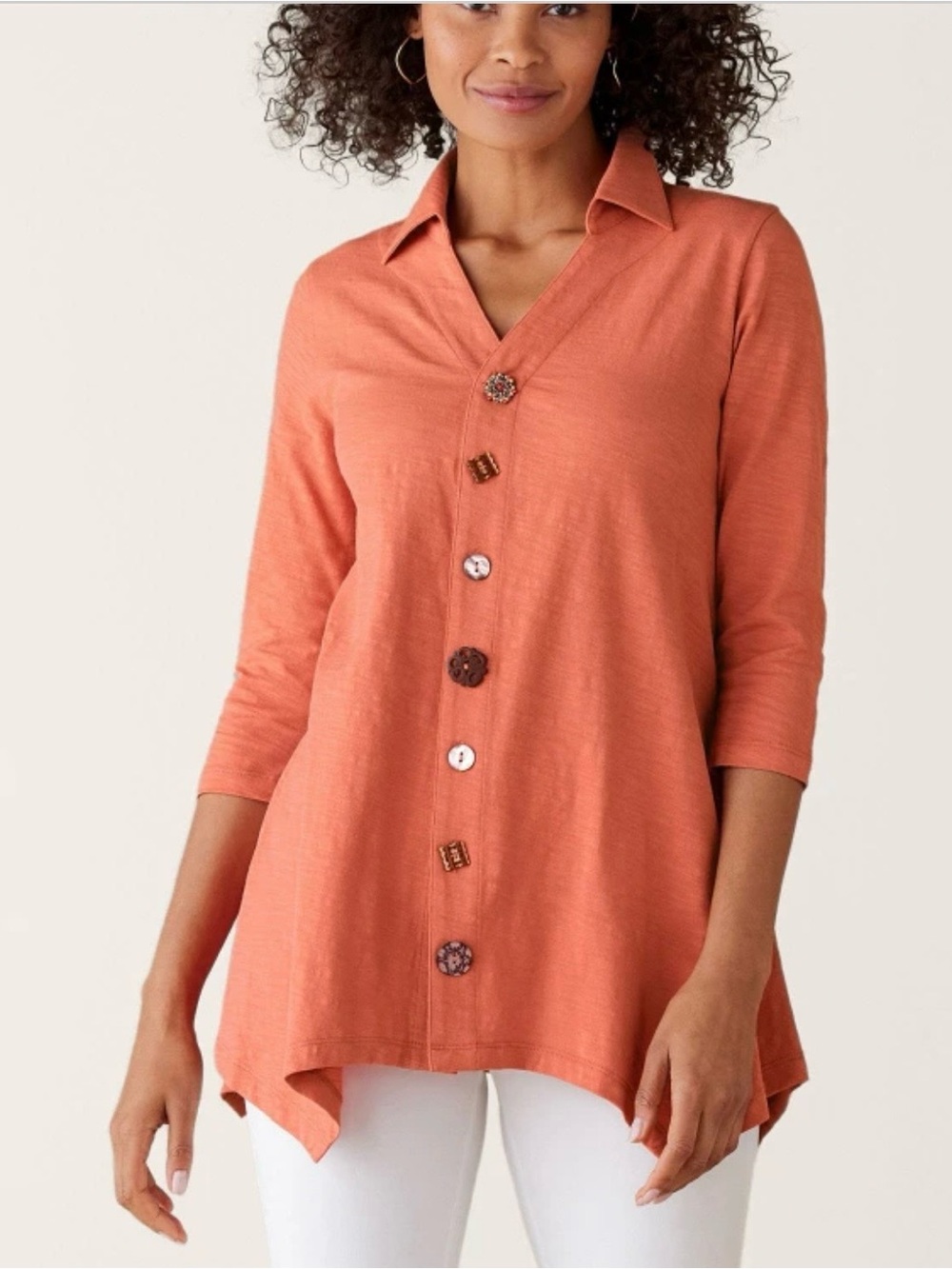 Soft Surroundings Coral Button-Front Tunic